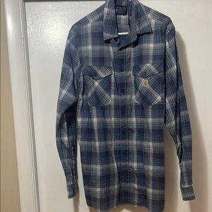 Carhartt Blue and White Casual Button Down Shirt 
Size large relaxed fit